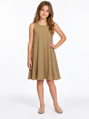 Beautees Metallic Swing Dress Girls 14 Gold Sleeveless A-Line Party Holiday